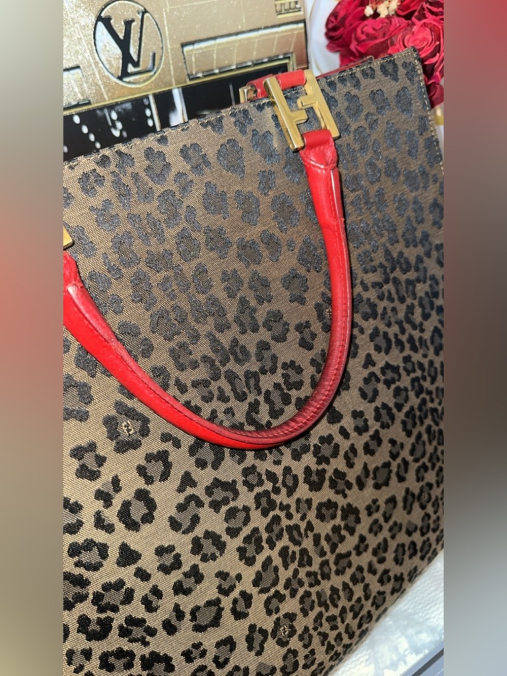 Fendi Leopard Print Tote Bag with Red Handles - Picture 14 of 14
